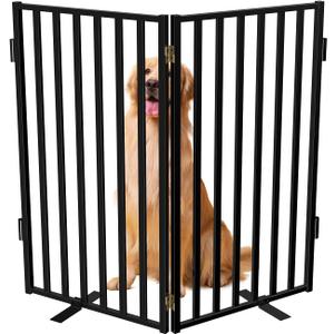 Full Metal Freestanding Dog Gates, 32" Height Pet Gates for Indoor & Outdoor, Extra Wide Foldable Dog Fences for Stairs, Hallways, Doorways, Yard (2 Panels, 40" W 32" H)