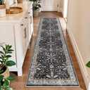 2x8ft Kitchen Rug Runners Washable Non Slip  Boho Floral Carpet Runner for Hallway, Bathroom, Bedroom, Entryway  Soft Low-Pile Thin Long Kitchen Floor Rug (Black, 2x8)