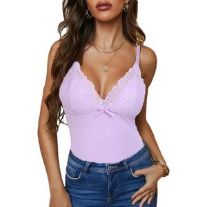 Camisole Tops for Women Cotton Lace Cami Top Adjustable Spaghetti Strap Tank Top V Neck Lace Trim Undershirt, M