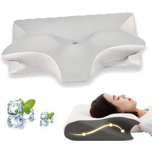 Dreamers Relief Pillow - Dreamers Pillow, Relief Side Sleeper, Premium Contour, Premium Ergonomic Side Sleeper for Back Stomach (White Gray)