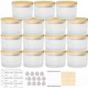 4oz Candle Jars for Making Candles, 15 Pack Small Frosted Glass Empty Candle Jars with Bamboo Lids and Wick Kit, Mini Wide Mouth Candle Container Bulk, Ideal for Candle Business Owners