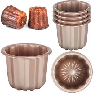 6 Pcs Canele Mold Cake Pan Non Stick small Copper Color Canele Molds Muffin Bakeware Cupcake Pan 2.8 Inch Carbon Steel Pastry Mould Mini Cupcake Holders DIY Cake Muffin Oven Baking Tool