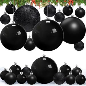 Marsui 24 Pcs Giant Christmas Balls Ornaments Extra Large Outdoor Black Christmas Ornament 8'' 6'' 3'' 2'' Large Xmas Balls Bulk Plastic Shatterproof for Xmas Tree Lawn Yard Porch (Frosted and Shiny)