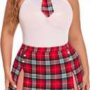 Avidlove Plus Size School Girl Lingerie for Women 2 Piece Lingerie Sets Sexy Cosplay Costume 4XL (B-white Red)