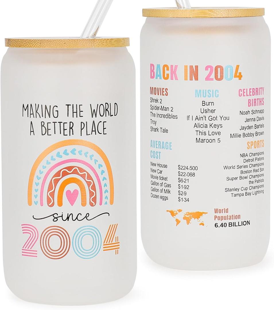 21st Birthday Gifts for Her - 2004 21st Birthday Decorations Gifts for Her 21 Year Old Gift Ideas Glass Cup for Women Daughter Sister Turning 21 Bday Present (16 Ounces)