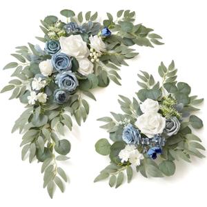 Wedding Sign Faux Flower Swag (Pack of 2) for Ceremony Party Reception Entrance Floral Decor Wall Easel Stand for Wedding Poster Welcome Sign(Blue)