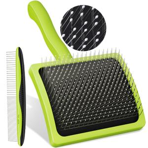 Pecute Slicker Brush for Dogs Cats with Air-Cushion and Soft Pins, Dog Brush for Shedding Massaging Grooming, Lightweight Cat Brush with Pet Comb, Gently Removes Loose Fur Undercoat