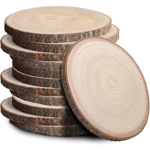 12Pcs 7-8 Inch Unfinished Wood Slices, Wood Rounds Cookies for Crafts, Rustic Wood Circles & Slabs, Wooden Discs for Tables Decor- Perfect for Centerpieces, Art Projects and Rustic Weddings