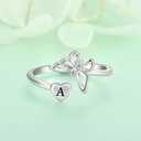 STARCHENIE Butterfly Initial Ring for Women 925 Sterling Silver Letter B Alphabet Adjustable Ring Size 7