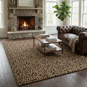 Leopard Print Rug for Living Room 5x7 Cheetah Fluffy Rug Machine Washable Area Rug for Bedroom,Non-Slip Soft Comfy Faux Fur Animal Carpet for Bedroom Living Shaggy Home Decor