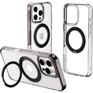 for iPhone 16 Pro Max case,Compatible with Kickstand,TPU&PC Case with Stand,Transparent Shockproof Black Phone Case (iPhone 16 Pro Max)