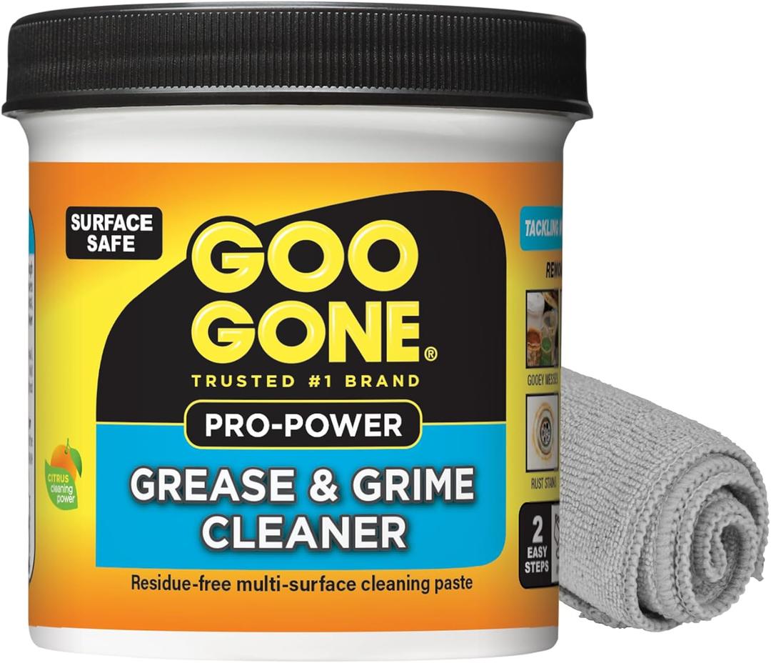 Goo Gone Grease & Grime Cleaner, Multi Purpose Cleaning Paste for Metal, Countertops, Porcelain, Tile, Removes Gooey Mess, Grease, Rust Stains, Residue Free, Microfiber Cloth