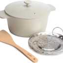 Goodful All-In-One Pot, Multilayer Nonstick, High Performance Cast Dutch Oven With Matching Lid, Roasting Rack And Turner, Made Without PFOA, Dishwasher Safe Cookware, 4.7-Quart, Linen