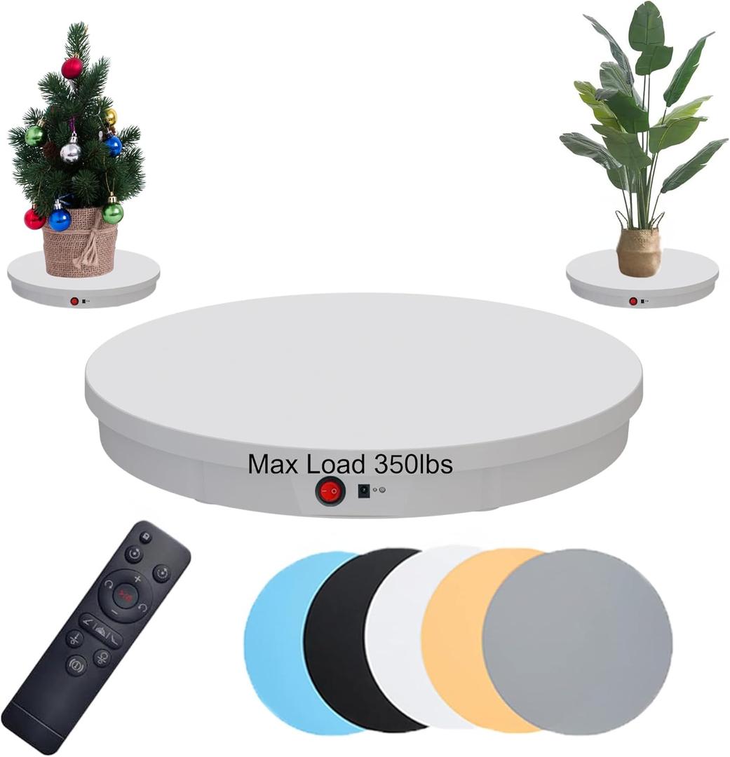 JAYEGT Motorized Rotating Display Stand, 350Lbs Load360 Degree Electric Rotating Potography Turntable for Products DisplayLive Show Remote Control +5 Colors Backgrounds (White / 20.5inch /Wired)