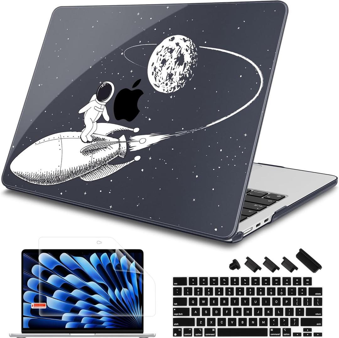 Mektron for 2026/2025/2024/2023 MacBook Air 15 INCH M5 A3448 /M4 A3241 /M3 A3114 /M2 A2941 Case, Printed Plastic Hard Shell Cover with 15.3" Liquid Retina Display Touch ID, Astronauts
