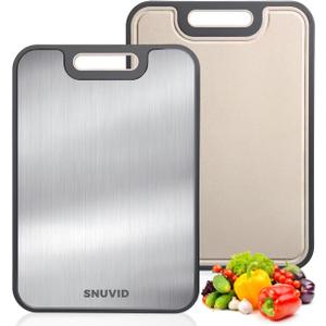 Stainless Steel Cutting Board, Large Double Sided Cutting Board for kitchen, 18/8 Stainless Steel & Wheat straw pp, Food-Grade, non Toxic - Easy to Clean, 16 x 11 Inches