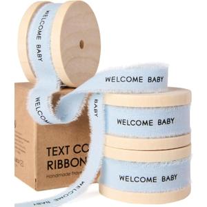 Vitalizart Welcome Baby Cotton Ribbon 5/8 Inch Natural Handmade Frayed Fringe Ribbons 15 Yd for Baby Shower Crafts Decor Gift Wrapping