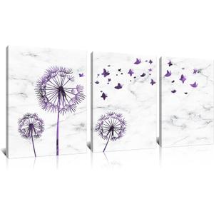 Kalormore Abstract Purple Dandelion with Butterflies Picture Canvas Wall Art Flowers Giclee Prints Floral Painting Artwork for Modern Living Room Home Office Bedroom Bathroom