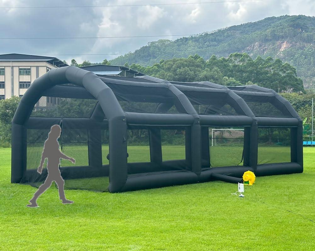 Inflatable Tennis Tent Baseball Cage Football Court Cage Inflatable Baseball Field Softball Batting & Pitching Cage with Blower (30ft L 16ft W 11.5ft H, Black)