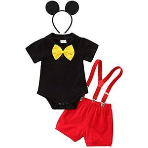 IBTOM CASTLE Gentleman First Birthday Cake Smash Outfits for Baby Boys Formal Suit Bowtie Bib Pants Ears Halloween Set 18-24