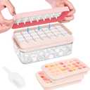 PHINOX Ice Cube Tray with Lid and Bin, Ice Trays for Freezer, Flexible Ice Cube Trays, Making 56 pcs Ice Cubes, Chilling Cocktail, Whiskey, Coffee, with 2 trays, Ice Container, Scoop&Cover, BPA Free (0.8"-2tier, Pink)