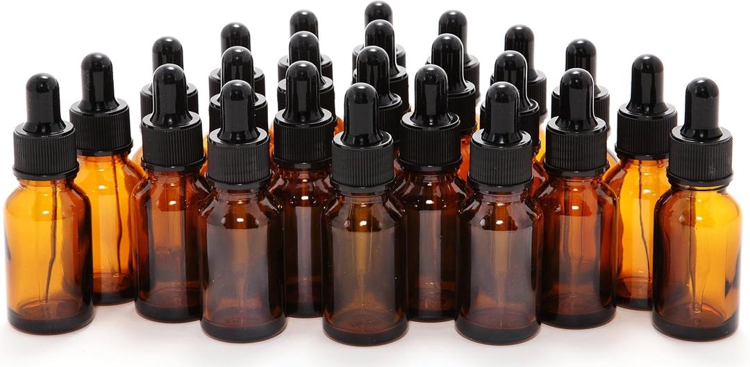 Vivaplex, 24, Amber, 15 ml (1/2 oz) Glass Bottles with Glass Eye Droppers for Essential Oils