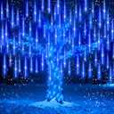 Meteor Shower Lights Outdoor Christmas Lights UL Certified Falling Rain Drop Snowfall Icicle Cascading String Light for Xmas Holiday Tree Wedding Party Garden Decor Blue, 12 Inch 10 Tubes