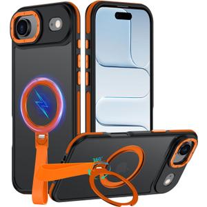 for iPhone 17 Air Case with 360 Spin Magnetic Stand-Finger Strap, [Fit for MagSafe][Mil-Grade Protection] Ring Holder Kickstand Shockproof Translucent Matte for iPhone 17 Air 6.5" (Orange)
