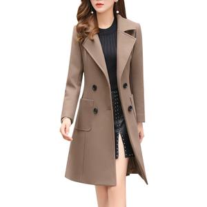 Chouyatou Women Elegant Notched Collar Double Breasted Wool Blend Overcoat (Medium, Khaki)