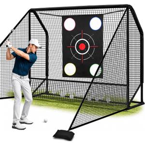 Golf Practice Hitting Net for Backyard Driving Real Balls 10x7ft with Side Barriers, Heavy-Duty Steel Frame Golf Net with Target Cloth & Carry Bag for Garage, Indoor & Outdoor Driving Chipping