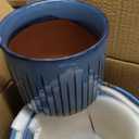 LE TAUCI Fluted Ceramic Plant Pots, 8.3/7/6 Inch Indoor Planters with Drainage Holes & Mesh, Modern Glossy Glaze Cylinder Flower Pot for Snake Plant, Set of 3, Harbor Blue