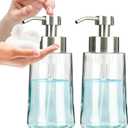 Doiliese Foaming Hand Soap Dispenser Set, 17 oz Large Glass Soap Dispenser, Foam Dispenser with Stainless Steel Pump & Waterproof Labels, Refillable Soap Bottles for Bathroom Countertop, 2 in 1 (Foam Brushed Nickel)