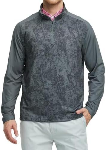 M MAELREG Quarter Zip Pullover Men Moisture Wicking Lightweight Sports Print Mock Neck Golf 1/4 Zip Pullover Mens Sweatshirt ,M, Dark Grey