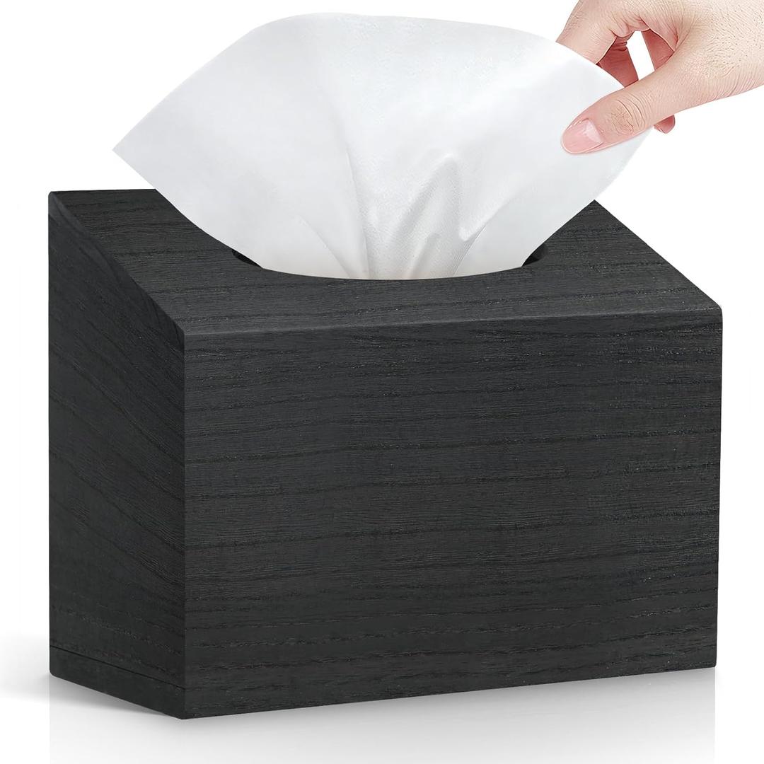 Tissue Box Cover Holder Compatible with Kleenex Disposable Paper Hand Towels Wood Disposable Hand Towels for Bathroom Holder (Black)