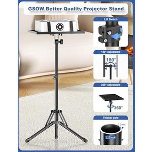 GSOW Projector Stand, Adjustable Height 26 to 38'' Laptop Tripod, Floor Standing Laptop Stand, Foldable Tripod for Projector with Carry Bag, Portable Podium Stand for Office, Home