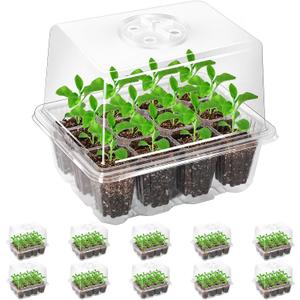 Bonviee 5-Pack Seed Starter Trays, Seed Starter Kit with Adjustable Humidity Dome and Base Indoor Greenhouse Mini Propagator for Seeds Growing Starting (12 Cells Per Tray)