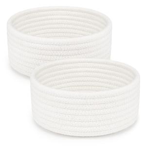 ABenkle 2 Pack Small Baskets, Cotton Rope Woven Basket, Cute Mini Tiny Storage Baskets, Decorative Boho Basket for Nursery Living Room Bedroom Shelf, Empty Gift Baskets - White