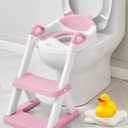 Forbena Girls Potty Training Seat with Step Stool Ladder, Pink Toilet Potty Seat for Baby Girl Toddlers, Kids Chair Stairs with Handles and Soft Cushion (White and Pink)