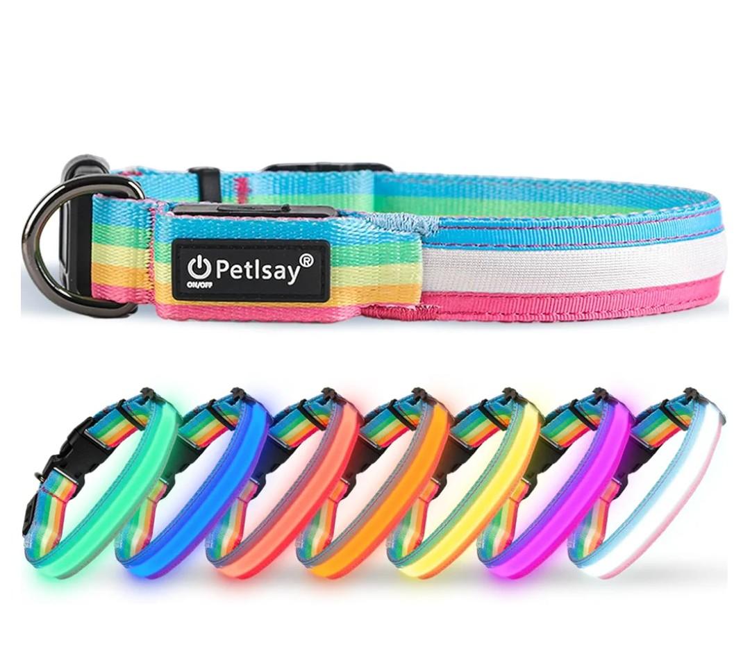 Premium LED Dog Collar for Night Walking - Light up Dog Collar Cycle 7 Solid Colors - Lighted Dog Collars USB C Rechargeable - Waterproof Glow in The Dark Dog Collars - Adjustable, Fashion, Safety(M)
