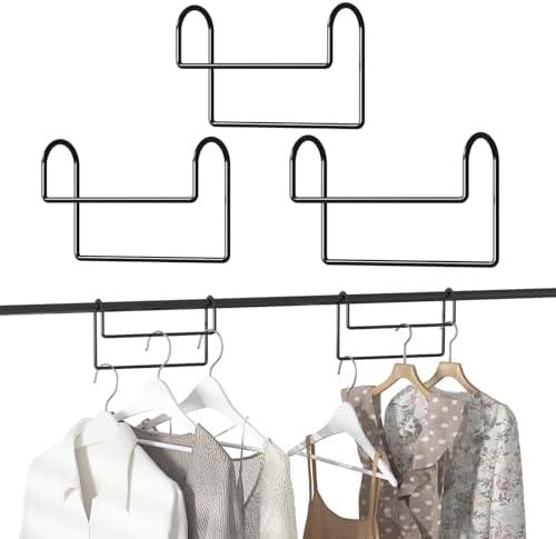 Space Saving Hangers for Clothes: 3 Pack 8 inch Magic Hanger Closet Organizer Metal Heavy Duty Hangers for Shirt Coat Pants Skirt Sorting Storage - Black