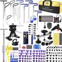 Super PDR 198PCS Paintless Dent Removal Kit, High Strength Steel Dent Removal Rods, Whale Tail Dent Repair Rods with Best Dent Repair Kit & LED Professional Inspection Light Board for car Dent Removal