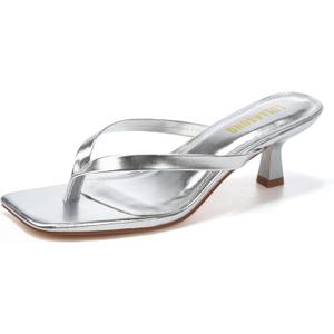 LULLASONG Women's Kitten Heels Sandals Square Open Toe Flip Flop Heels 1.8-2 Inch Heeled Sandals for Women (7.5)