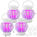 Qualirey 4 Pack 2 in 1 White Electric Bug Zapper Indoor USB Mosquito Zapper Outdoor Electronic Mosquito Killer Lamp Electric Shock Hanging Fly Trap Light for Home Patio Backyard(Lantern Style)