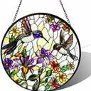 Hummingbird Sun Catcher Stained Glass Window Hanging - Wildflower and Bird Suncatchers for Windows Stained Glass Suncatcher6.3 inch