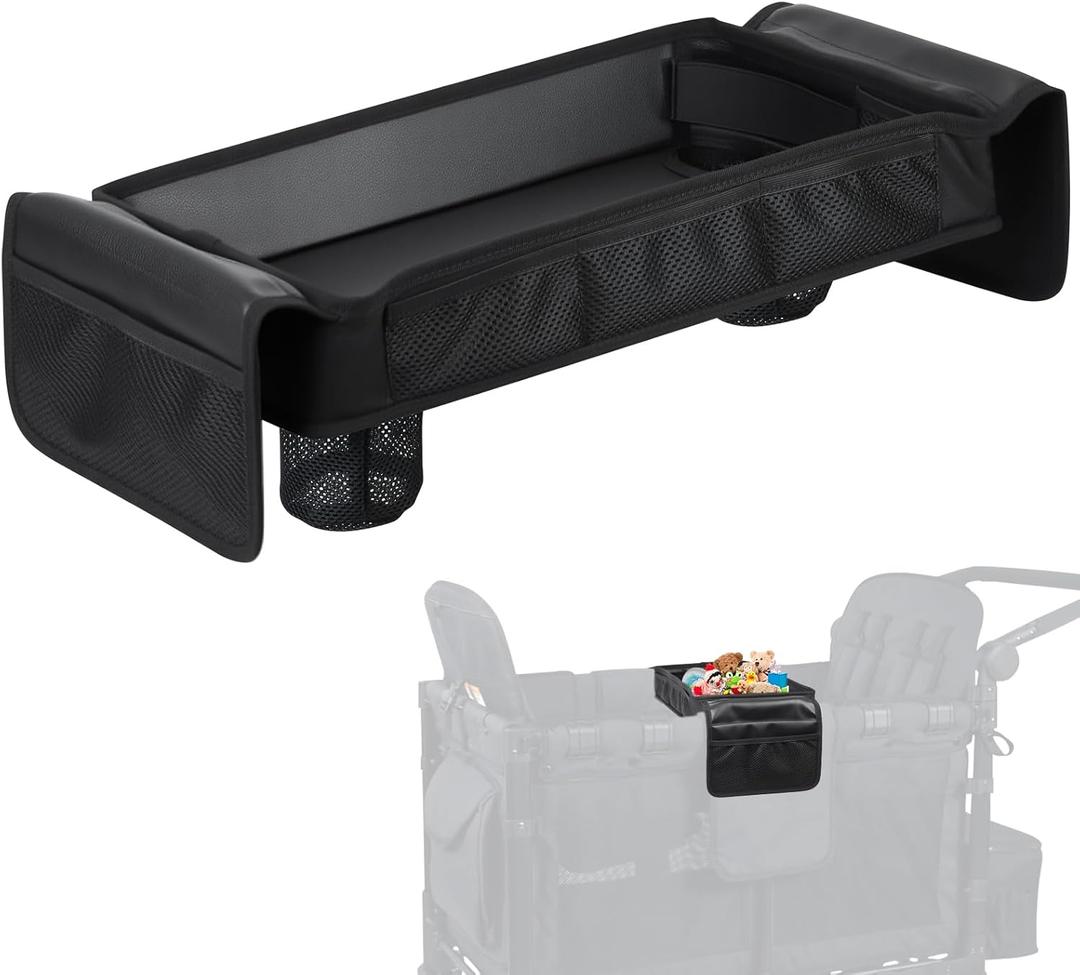 Snack Tray with Foldable Deeper Cup Holders for Wonderfold Stroller Wagon Accessories,Hanging Side Pockets,Easy to Clean and Install(W4 Series)
