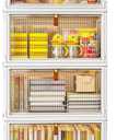 4 Tier Stackable Storage Bins with Lids, 28Qt Plastic Storage Containers with Magnetic Doors & Wheels, Convenient Storage Bins Closet Organizers, Household Organization for Home, Party, Office, Dorm (White)