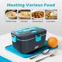 COZYEXPERT Electric-Lunch-Box-Heated-Food-Warmer 100W Heating Lunchbox for Adults 1.8L Portable Food Heater for Work/Car, 12V/24V/110-230V Lonchera Elctrica Porttil with Fork Spoon (Gray+Blue)