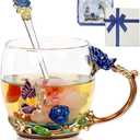 Flower Tea Cup,Butterfly Rose Clear Glass Fancy Coffee Mug with Spoon,Gift Box for Her Mom Wife Grandma Girls Women Christmas Birthday Present Idea for Juice,Hot And Cold Drinks Use