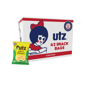 Utz Salt & Vinegar 1 oz. Bags, 42 Count Crispy Fresh Potato Chips, Crunchy Individual Snacks to Go, Cholesterol, Trans-Fat & Gluten Free, 06/28/2025