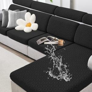 Couch Cushion Covers Waterproof, Stretch Sectional Couch Covers, Sofa Cushion Covers Washable, Non Slip Magic Sofa Covers, with Elastic Bottom and 2 Straps, Pet-Friendly (Large Single Seat Cover)